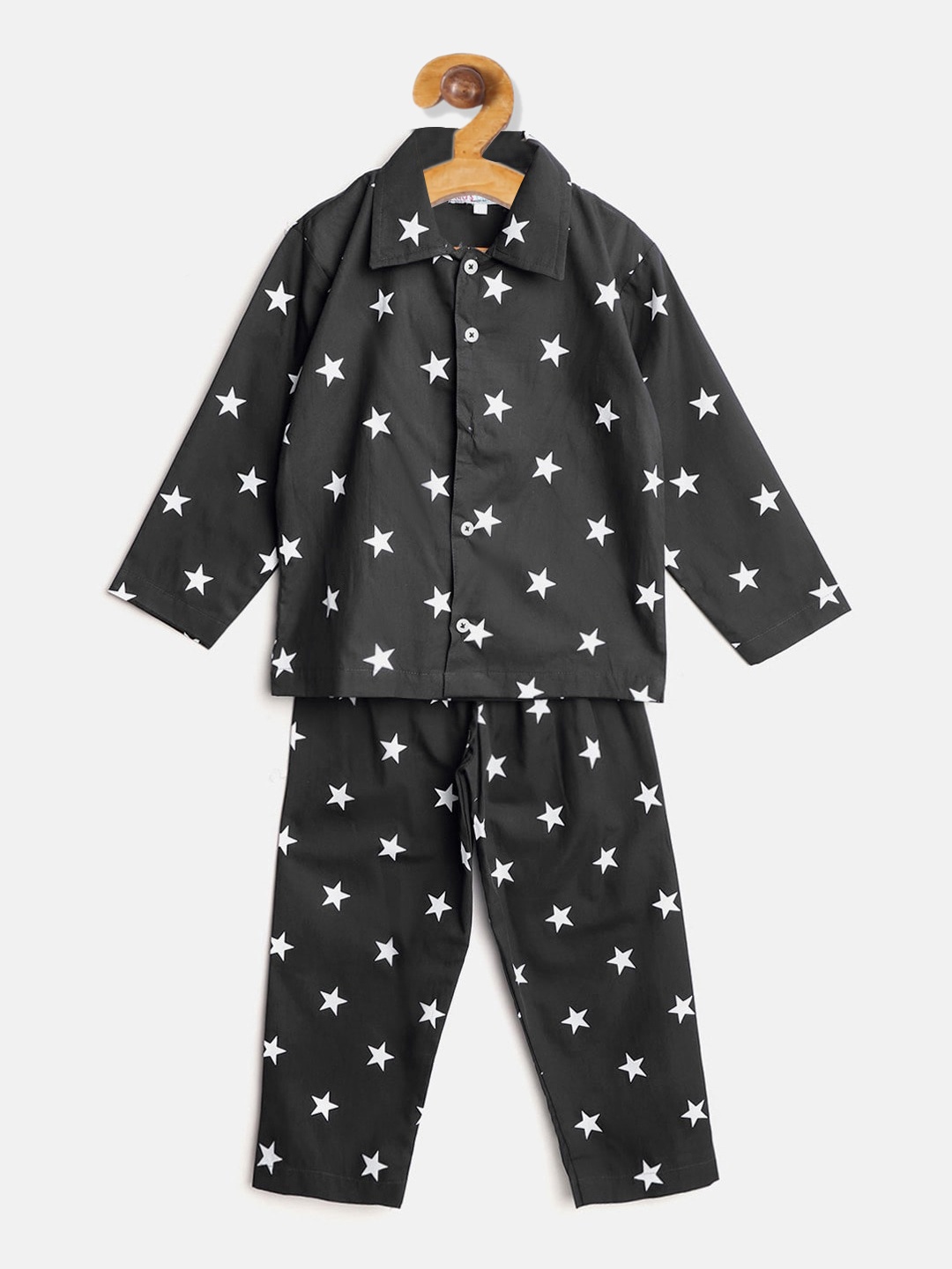 

Kids Clan Unisex Kids Black & White Star Printed Night Suit