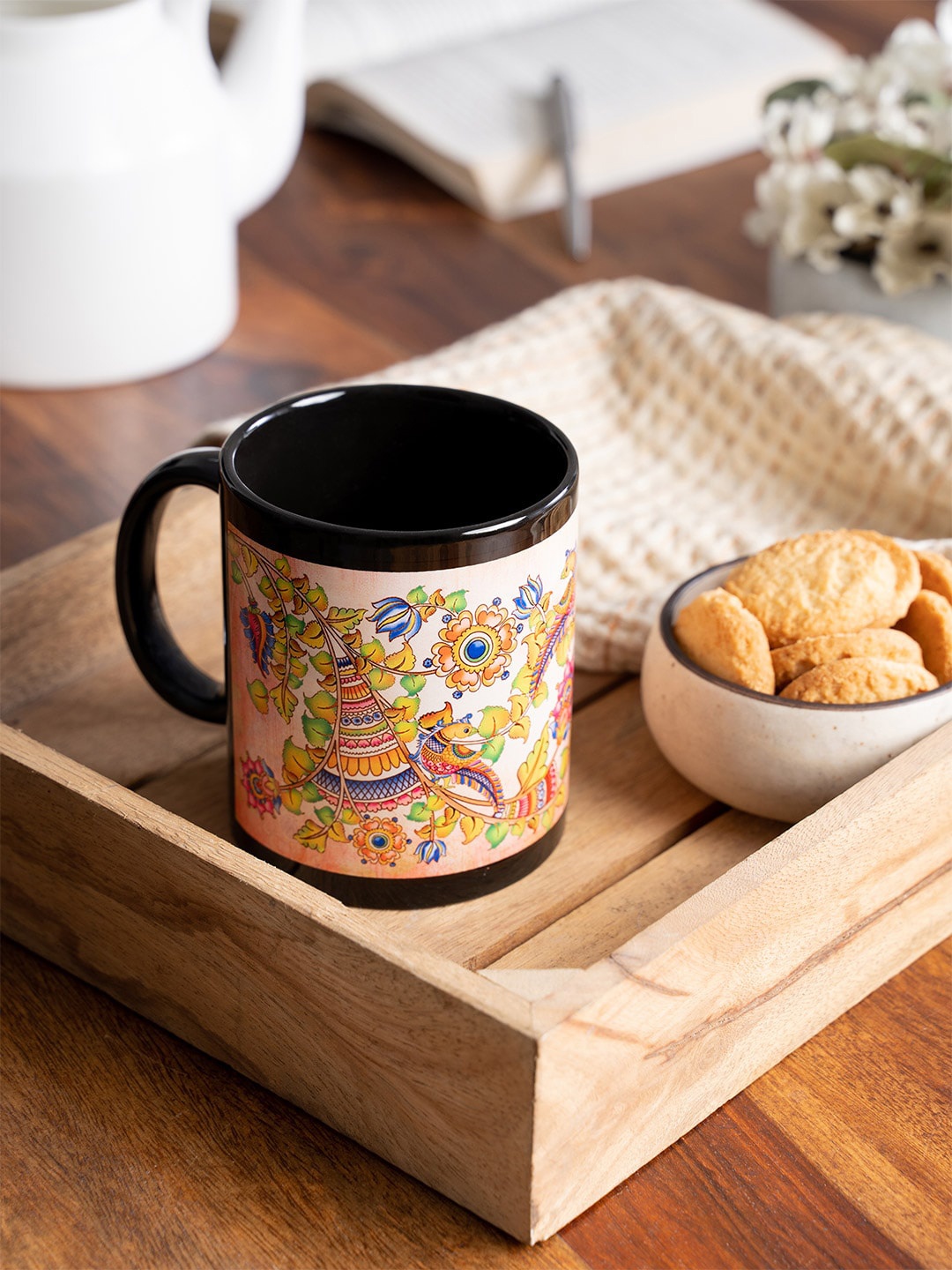 KOLOROBIA Black & Beige Kalamkari Finesse Stoneware Mug
