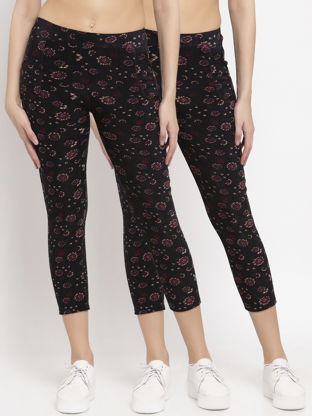 

KLOTTHE Women Pack Of 2 Black Printed Solid Skinny-Fit Winter Jeggings