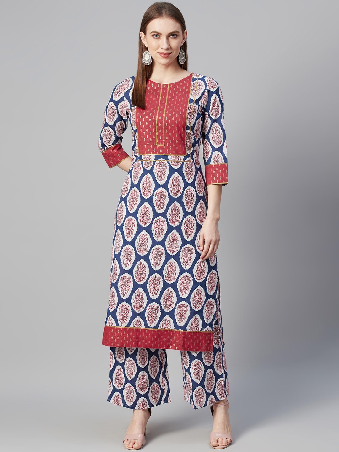 

ZIYAA Women Blue & Maroon Screen Print Straight Kurta