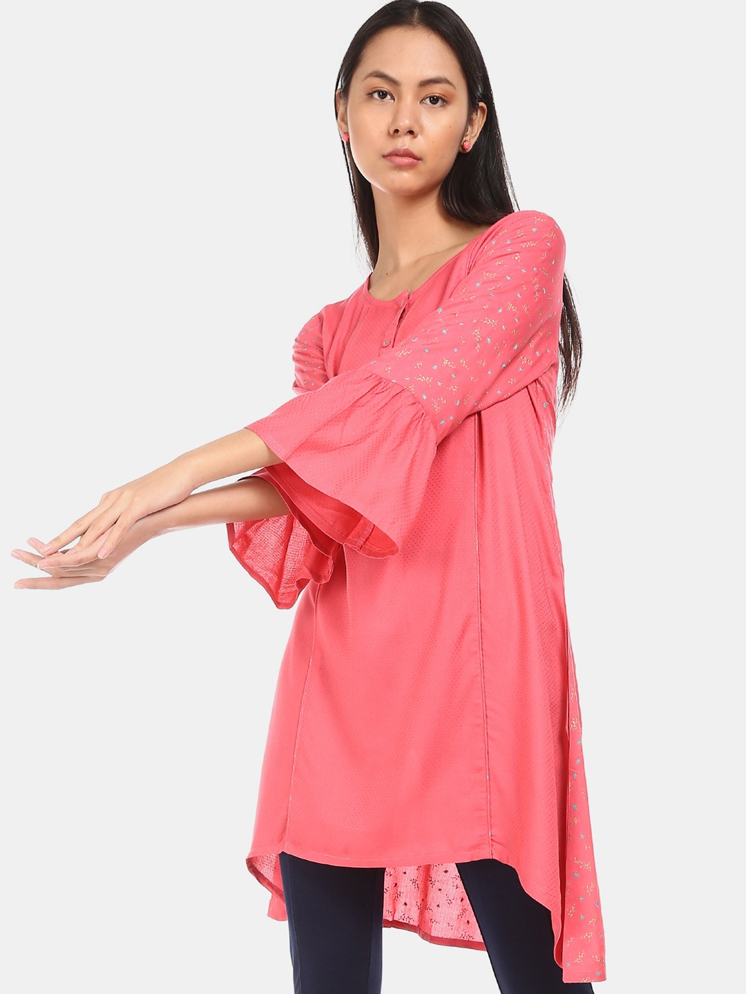 

Karigari Women Pink Printed A-Line Kurta