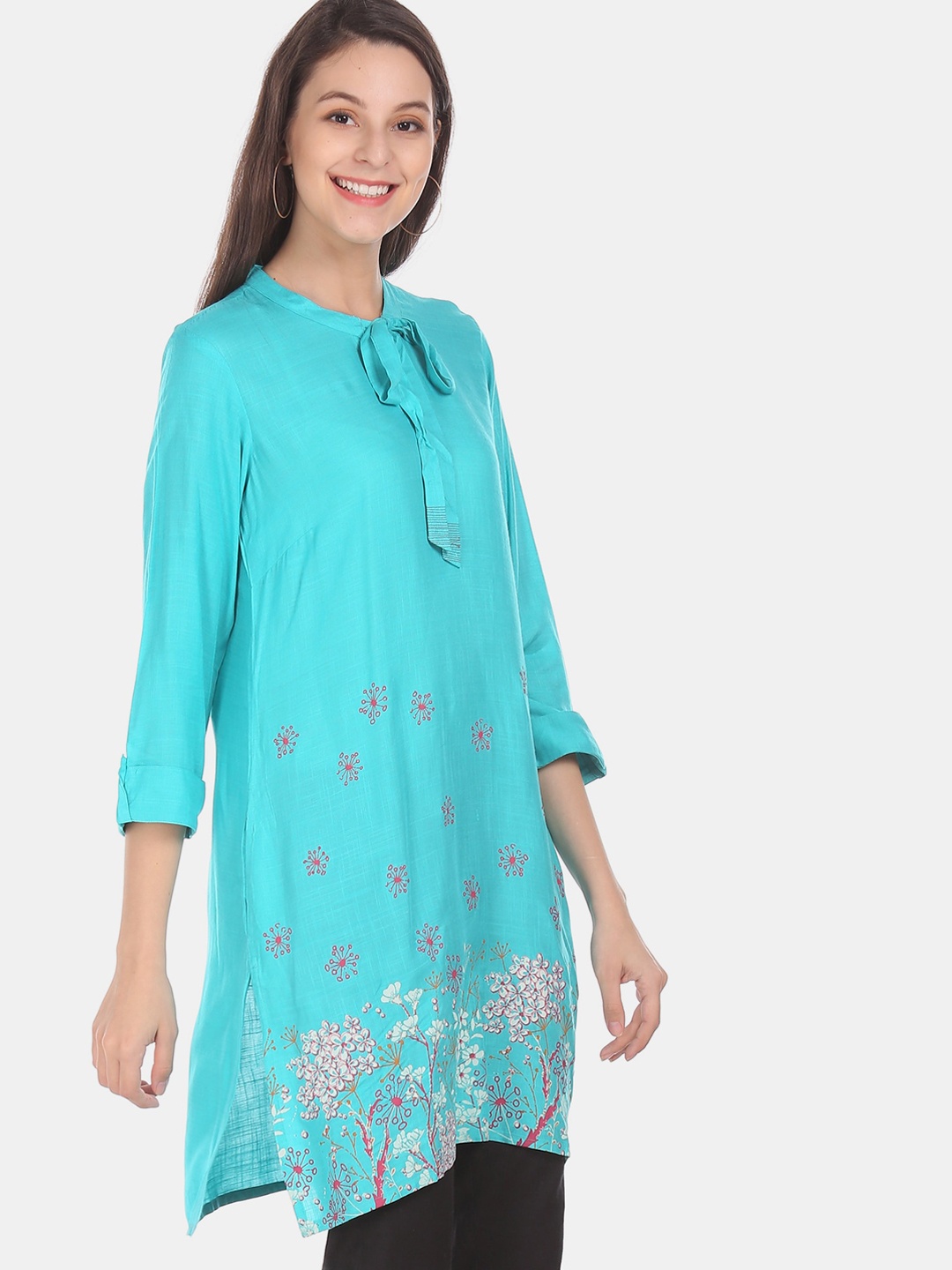 

Karigari Women Turquoise Blue Printed A-Line Kurta