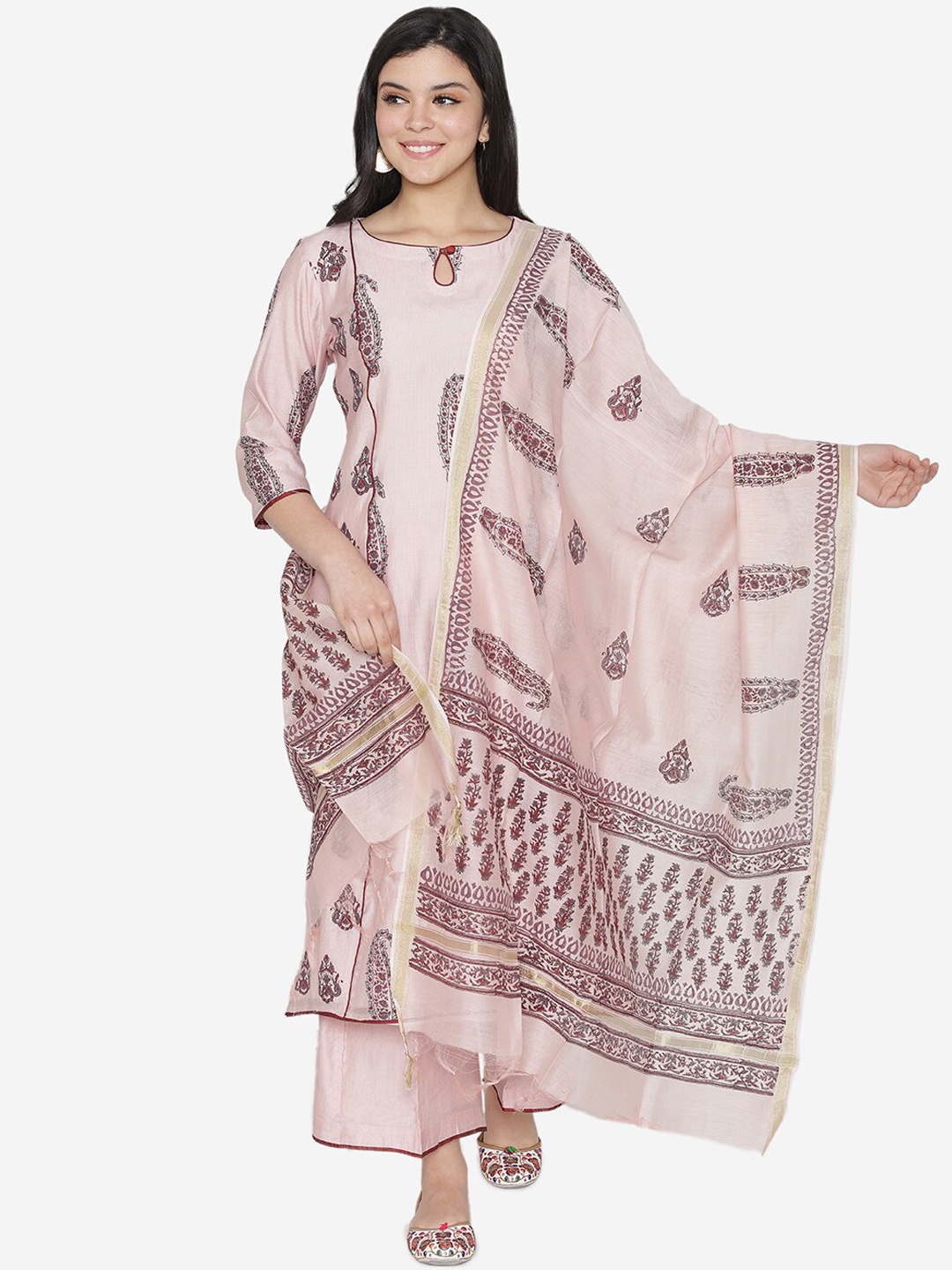 

Laado - Pamper Yourself Women Peach-Coloured Printed Kurta with Palazzos & Dupatta