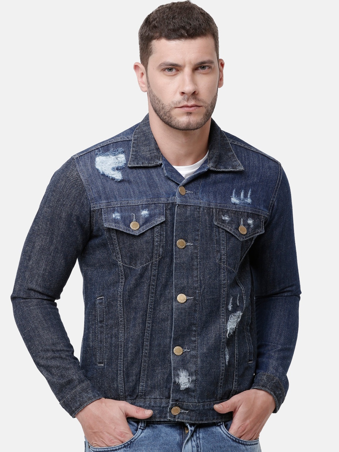 

CINOCCI Men Blue Solid Denim Jacket