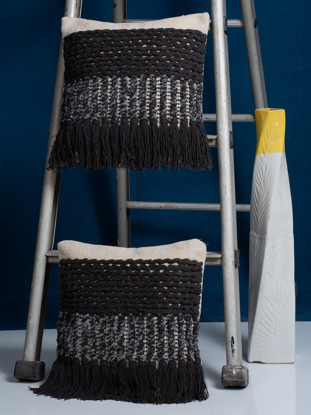 

HOSTA HOMES Black & Cream-Coloured Set of 2 Self Design Square Cushion Covers