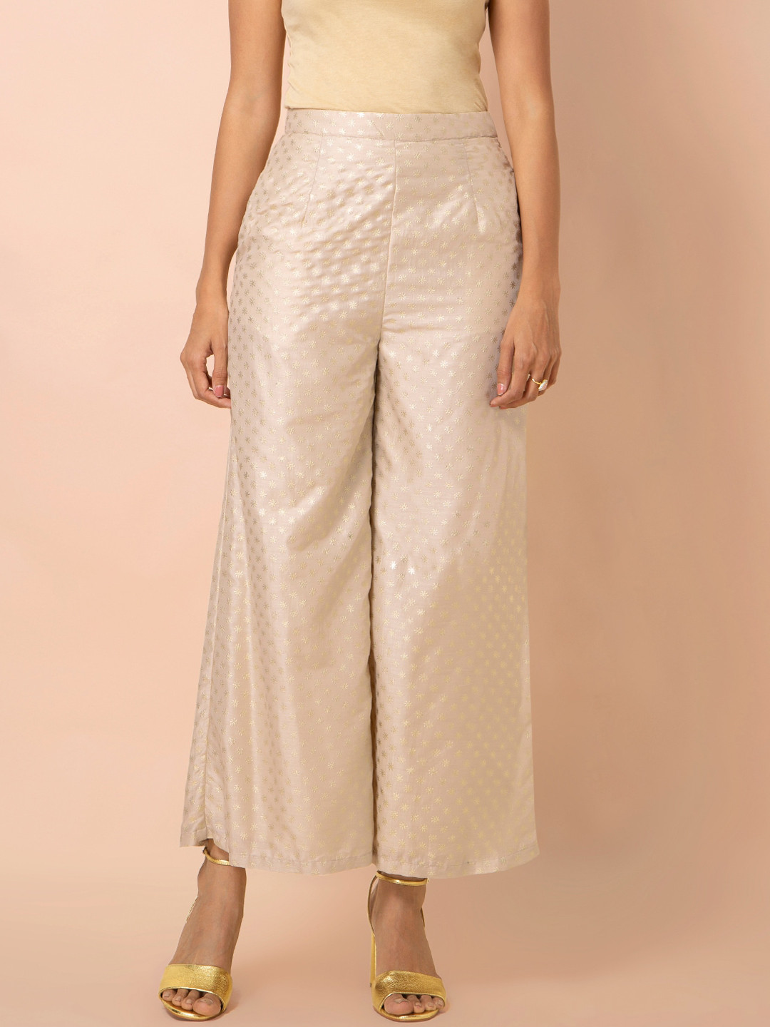 

INDYA Women Beige Solid Wide Leg Palazzo
