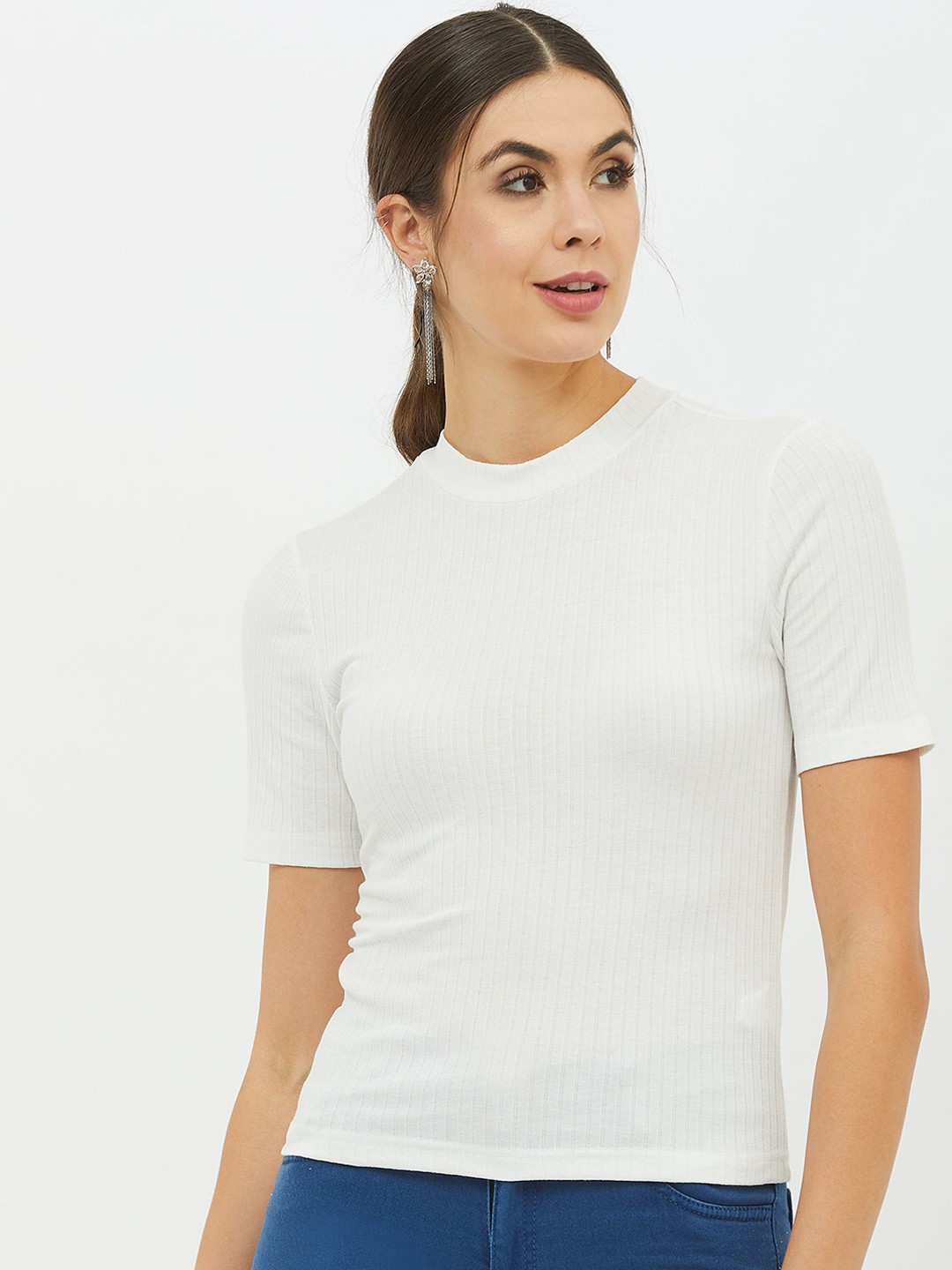 

Harpa Women White Solid Fitted Top