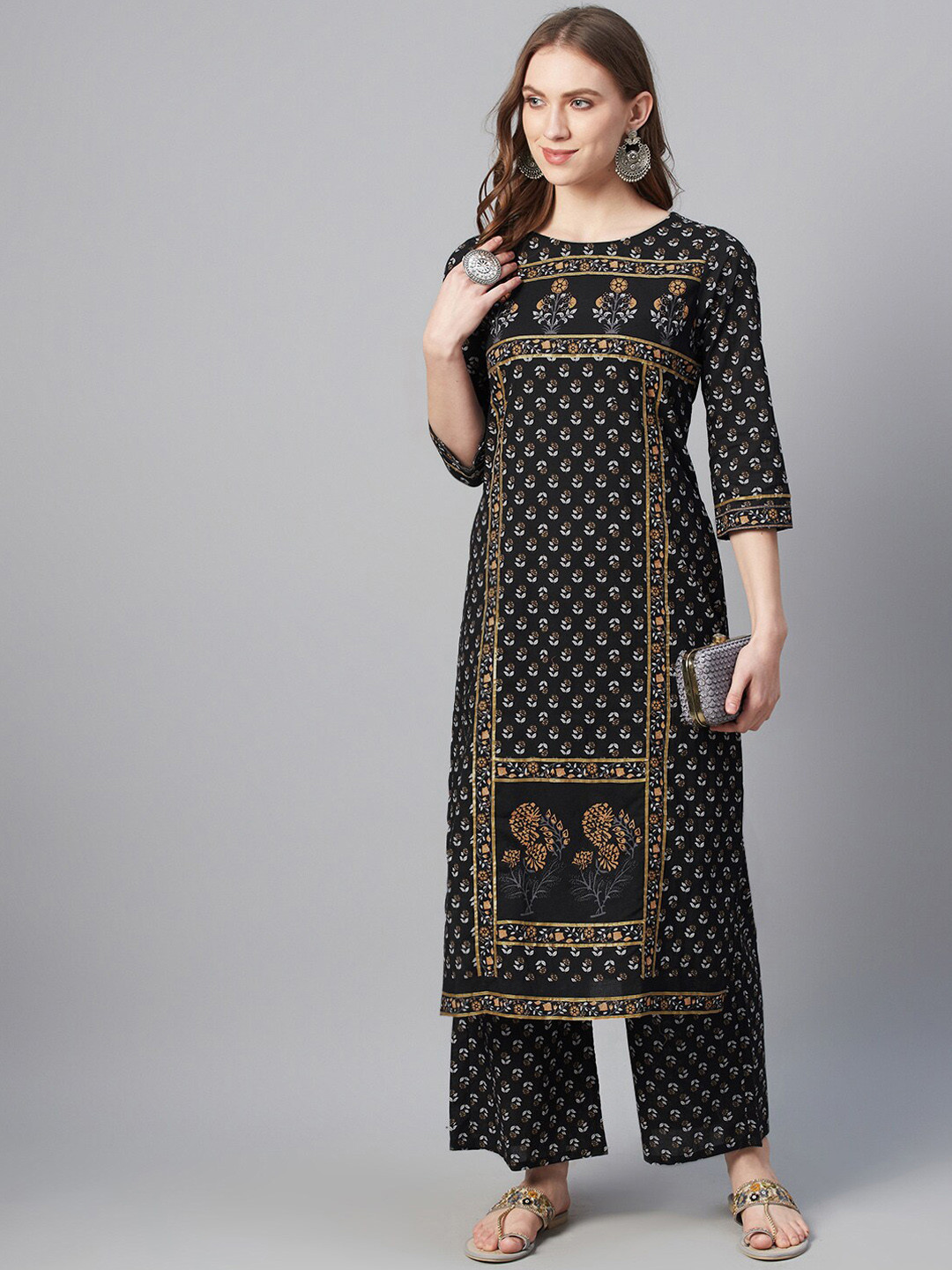 

ZIYAA Women Black Printed Straight Kurta