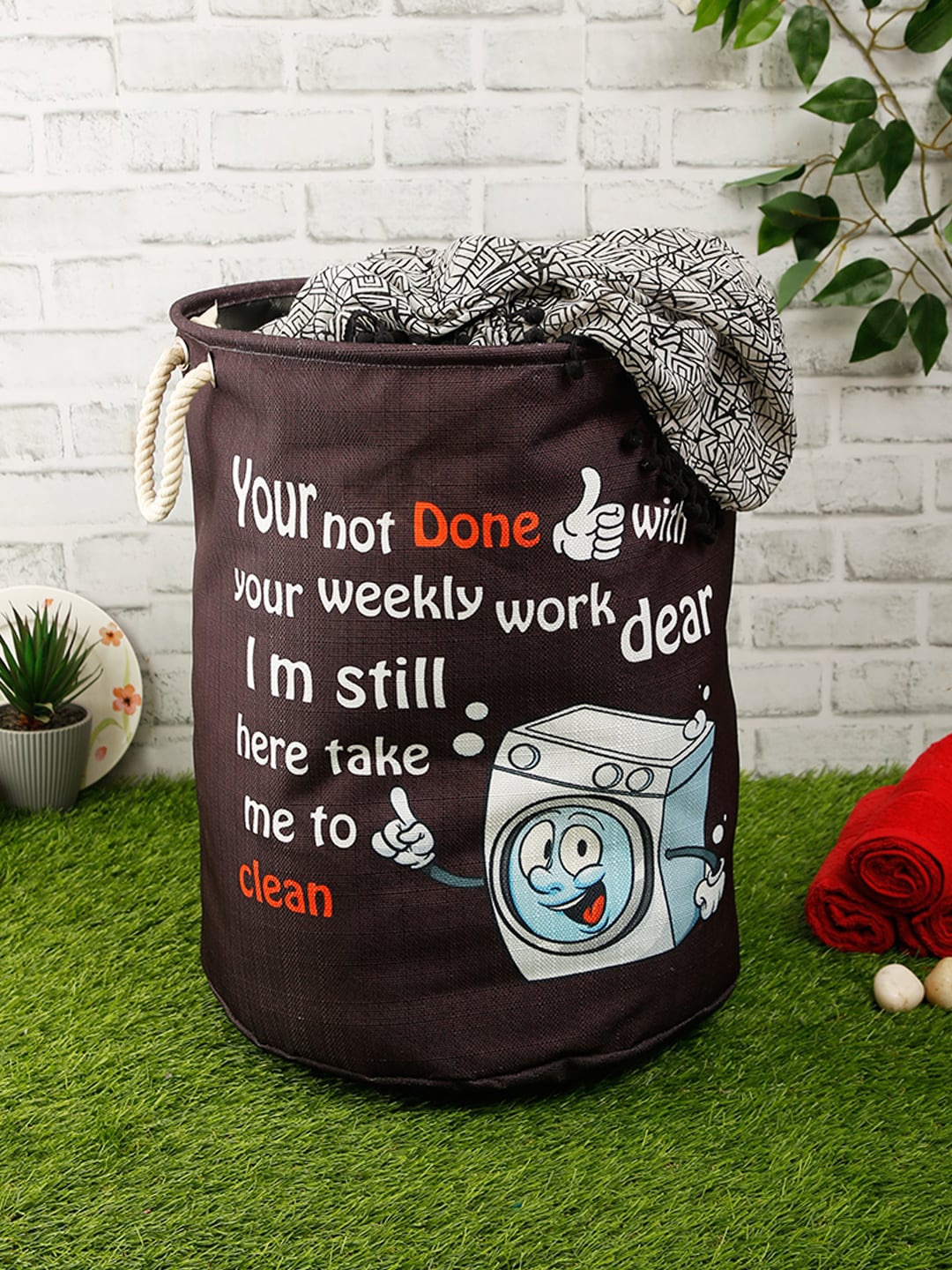 

ROMEE Brown & White Text Printed Laundry Bag