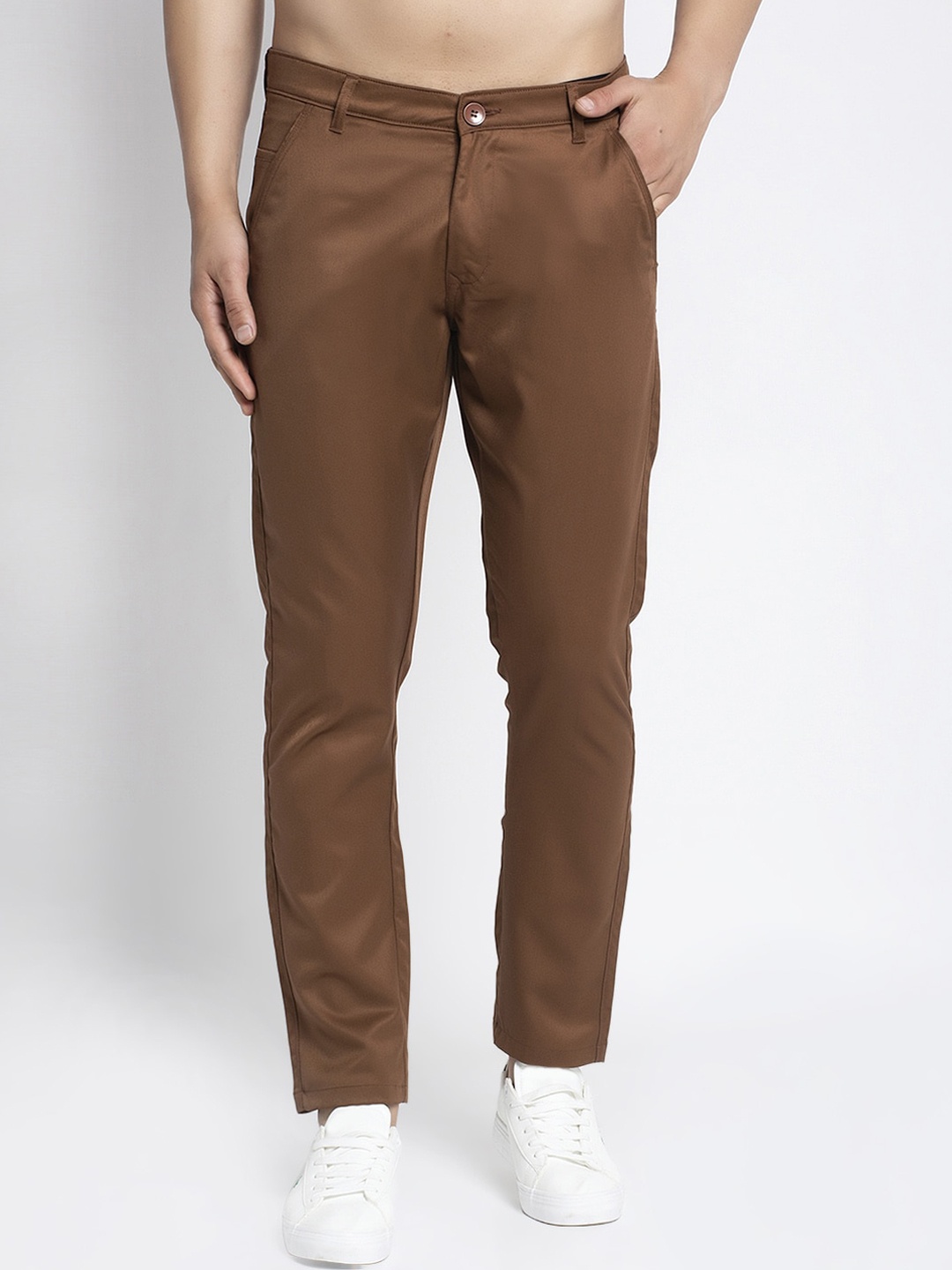 

JAINISH Men Brown Slim Fit Solid Regular Trousers