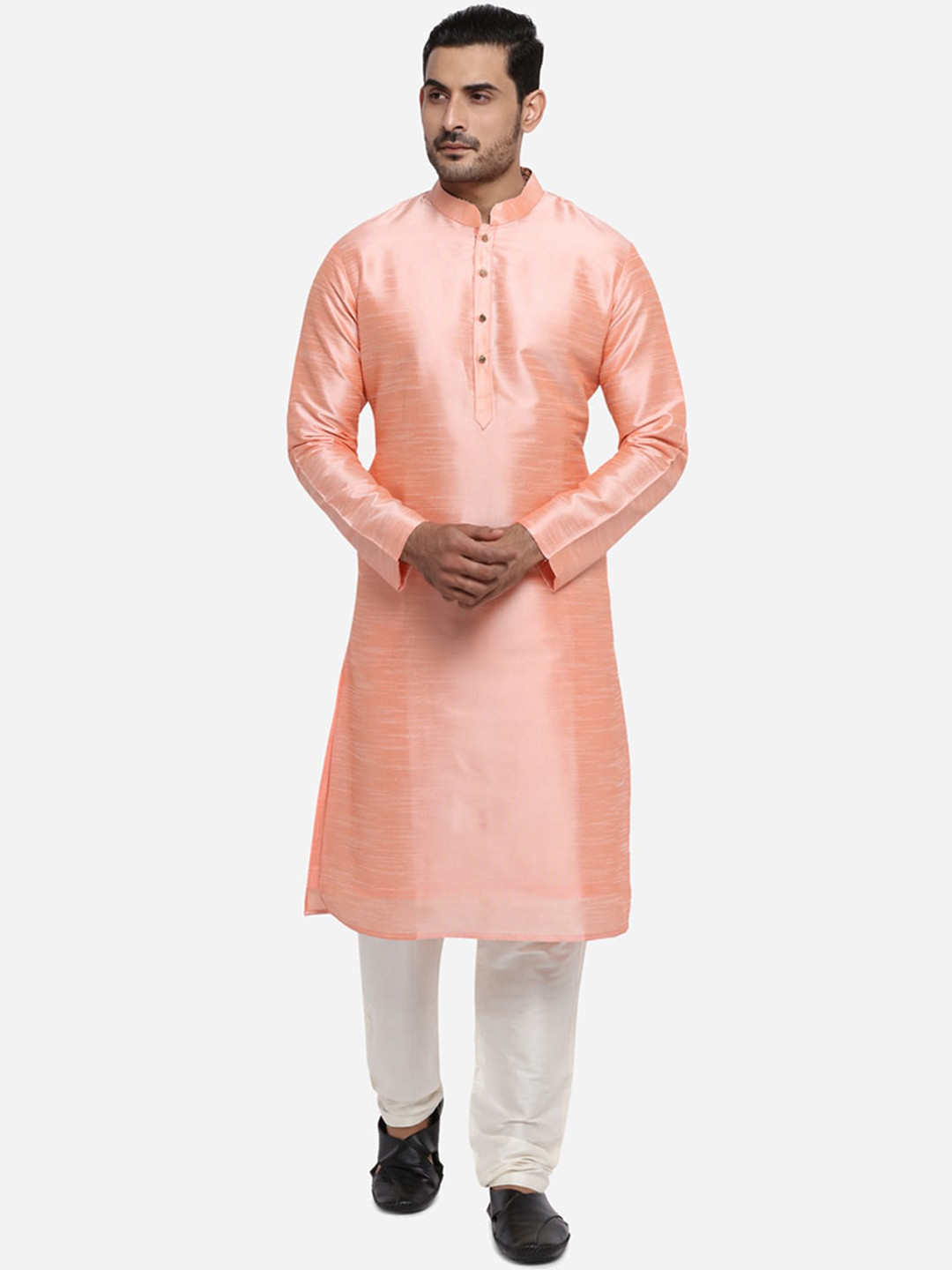 

azania Men Peach-Coloured & Off-White Solid Kurta with Pyjamas