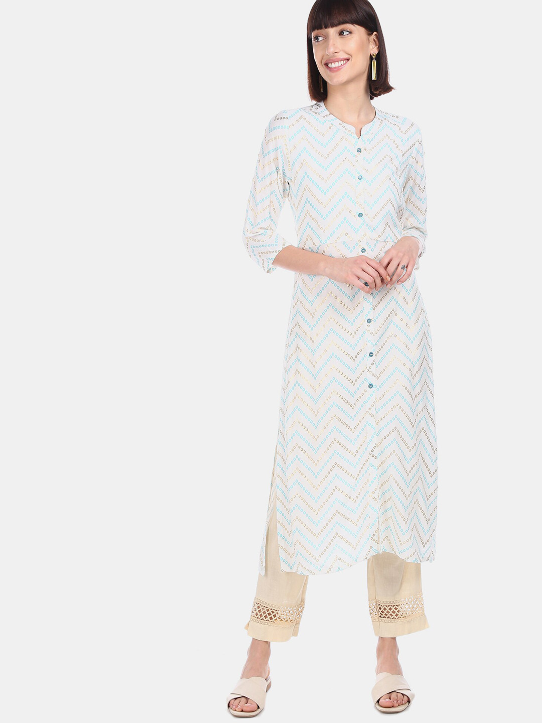 

Karigari Women White Printed Straight Kurta