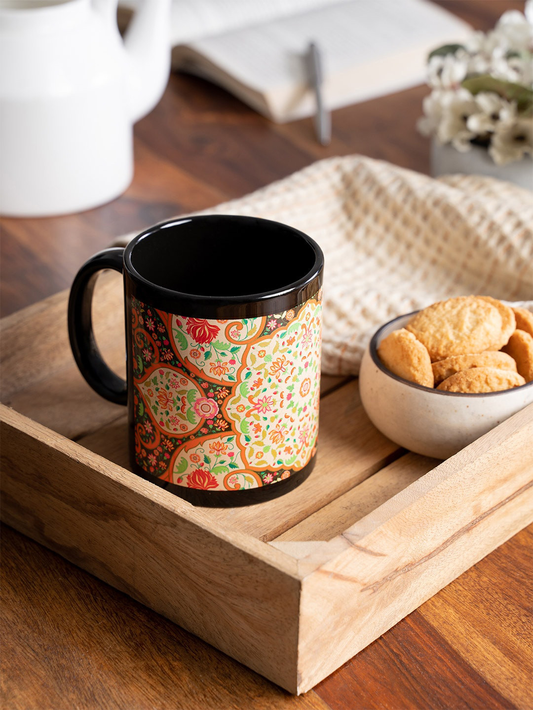 

KOLOROBIA Black & White Mughal Blooms Printed Mug
