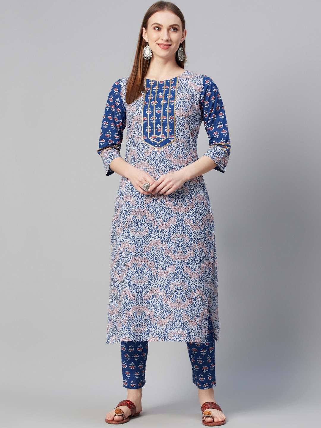 ZIYAA Women Blue Printed Straight Kurta