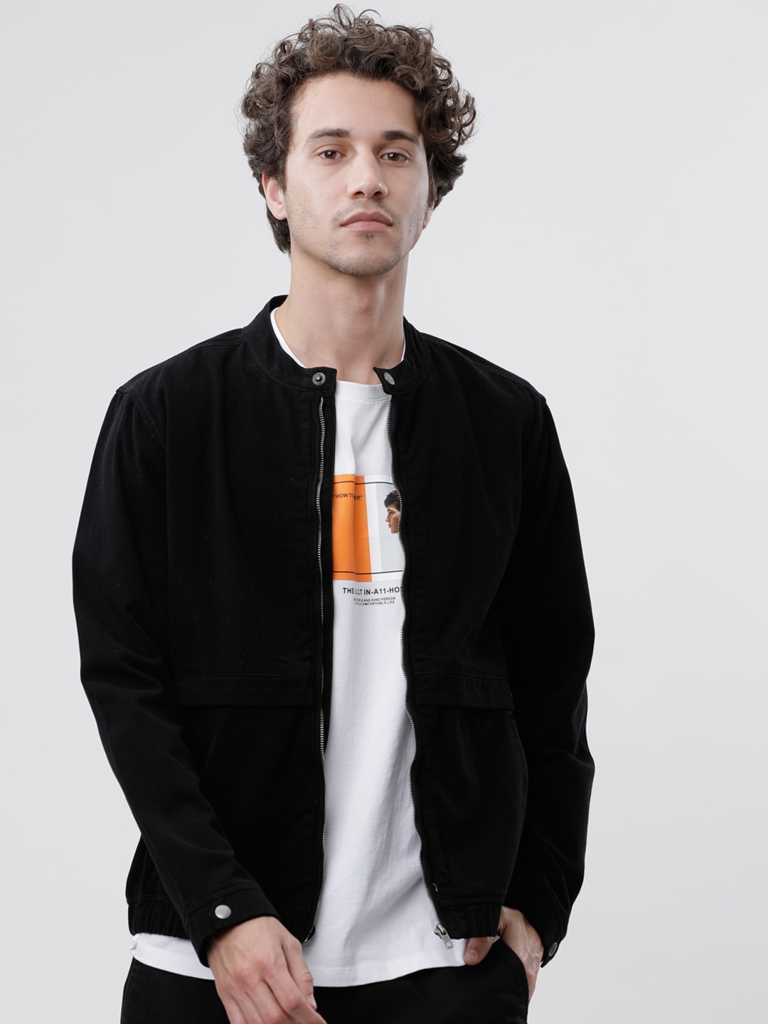 

HIGHLANDER Men Black Solid Bomber Jacket