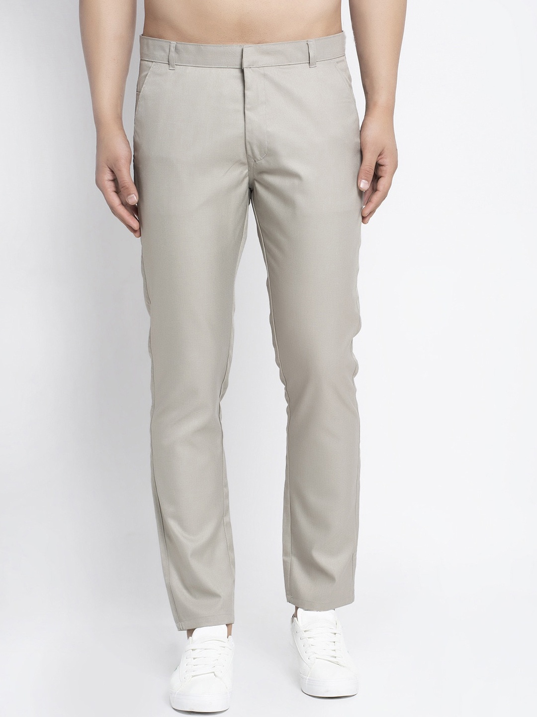 

JAINISH Men Beige Slim Fit Solid Regular Trousers