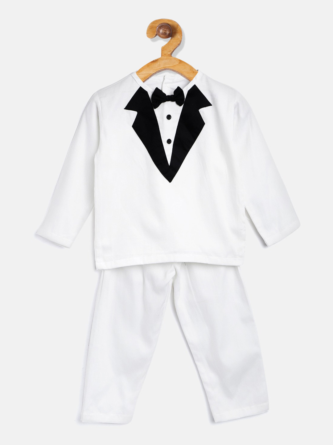 

Kids Clan Kids White & Black Solid Night Suit