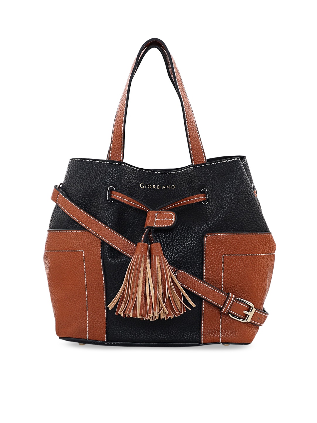 

GIORDANO Brown & Black Colourblocked Tote Bag