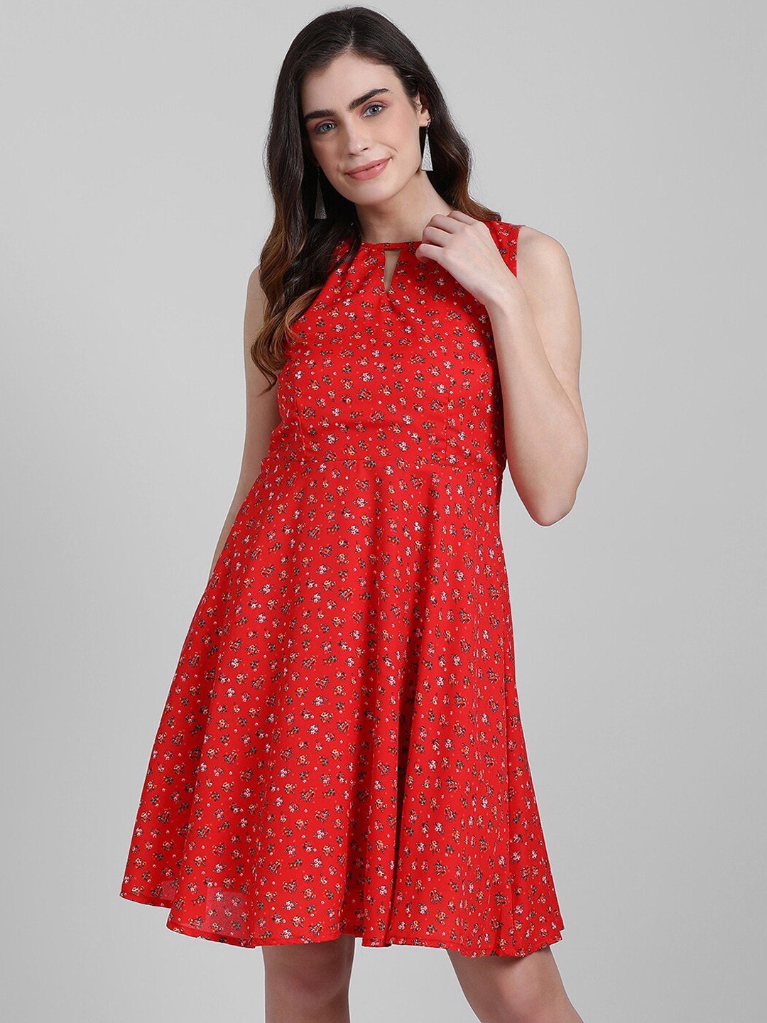 

Zink London Women Red Printed Fit and Flare Dress