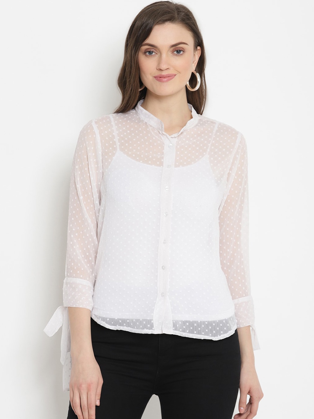 

The Vanca Women White Self Design Shirt Style Top
