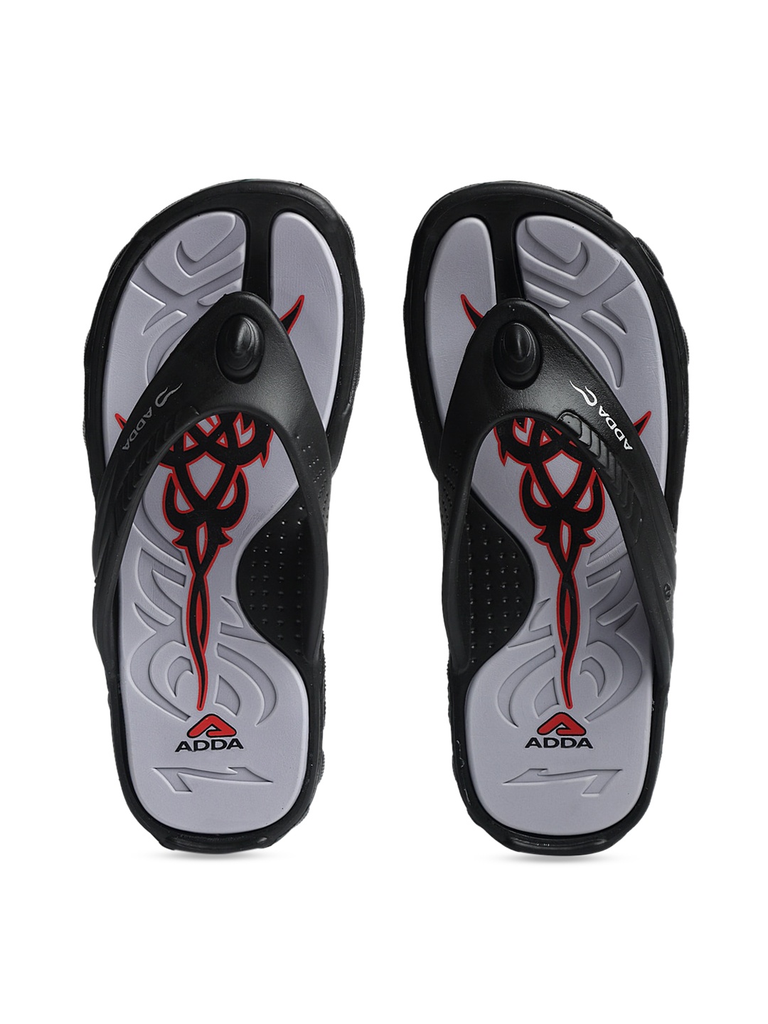 

Adda Men Grey & Black Printed Thong Flip-Flops