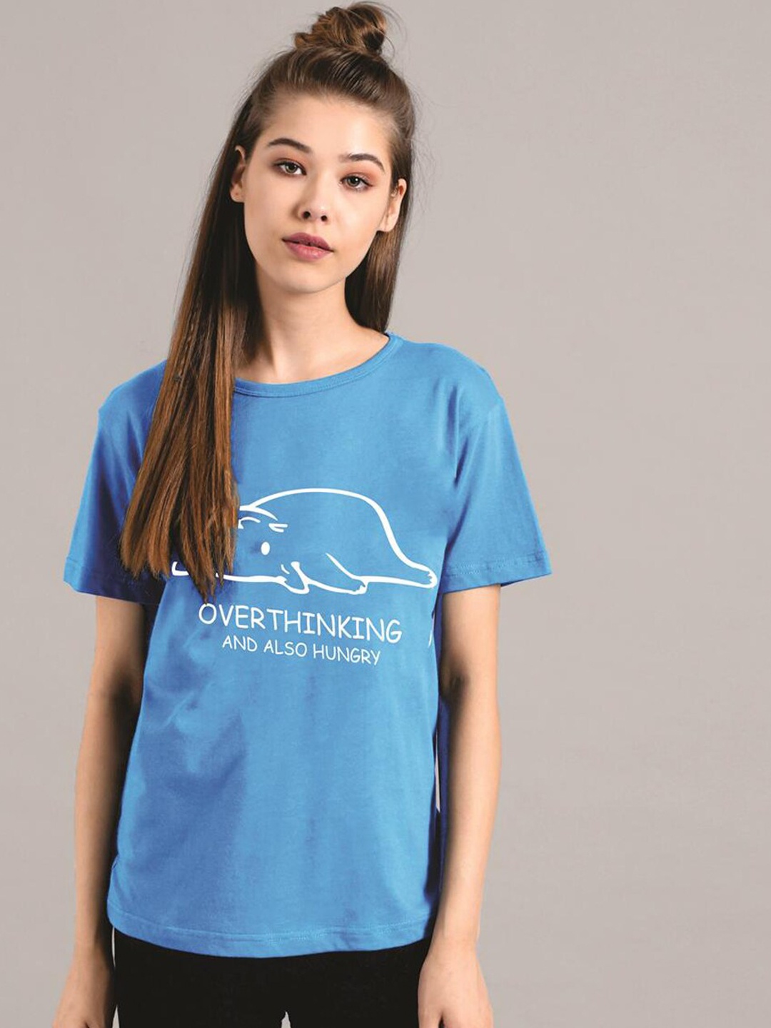 

Kotty Women Blue Printed Round Neck T-shirt