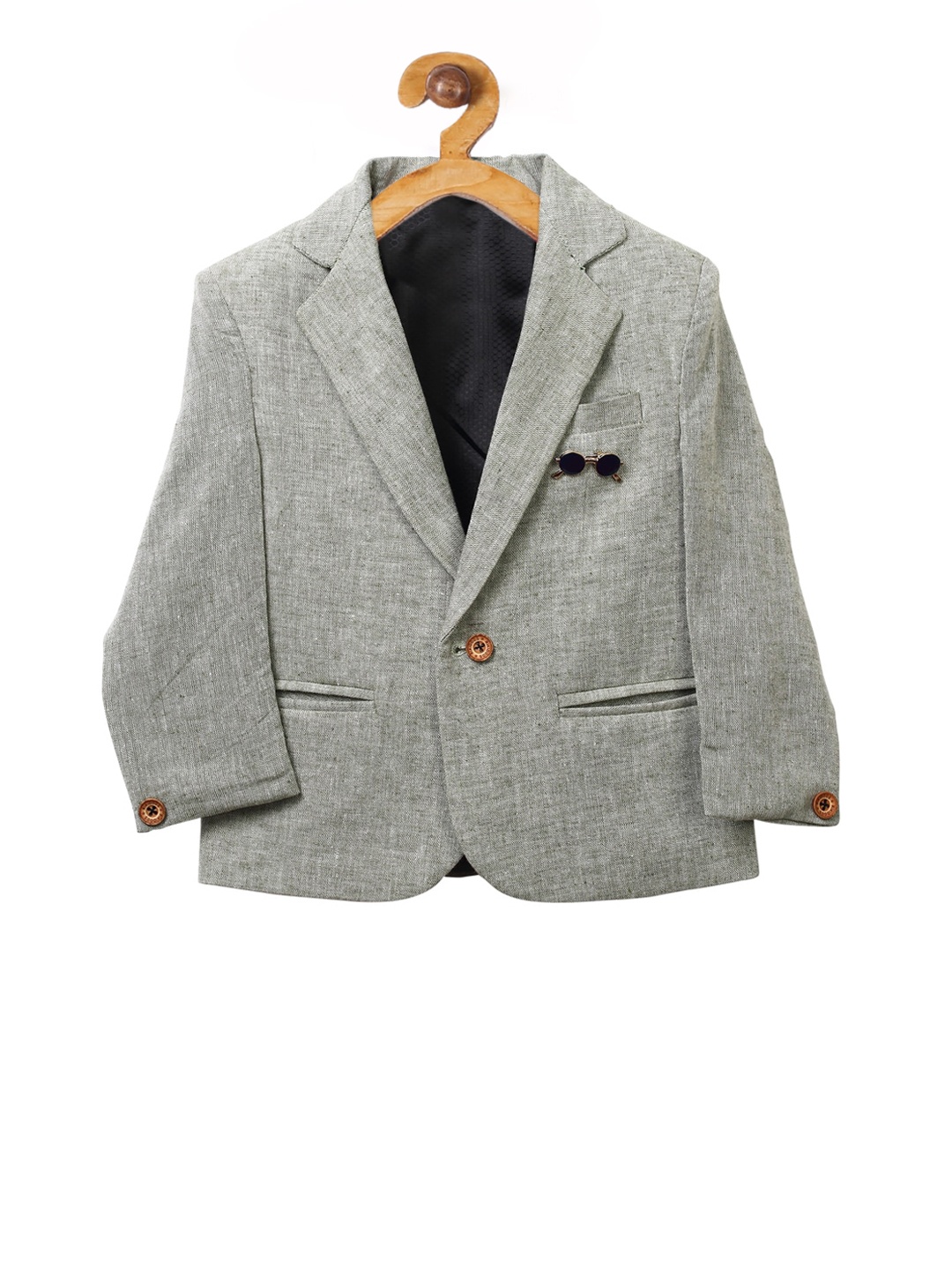 

RIKIDOOS Boys Green Solid Single-Breasted Formal Blazer
