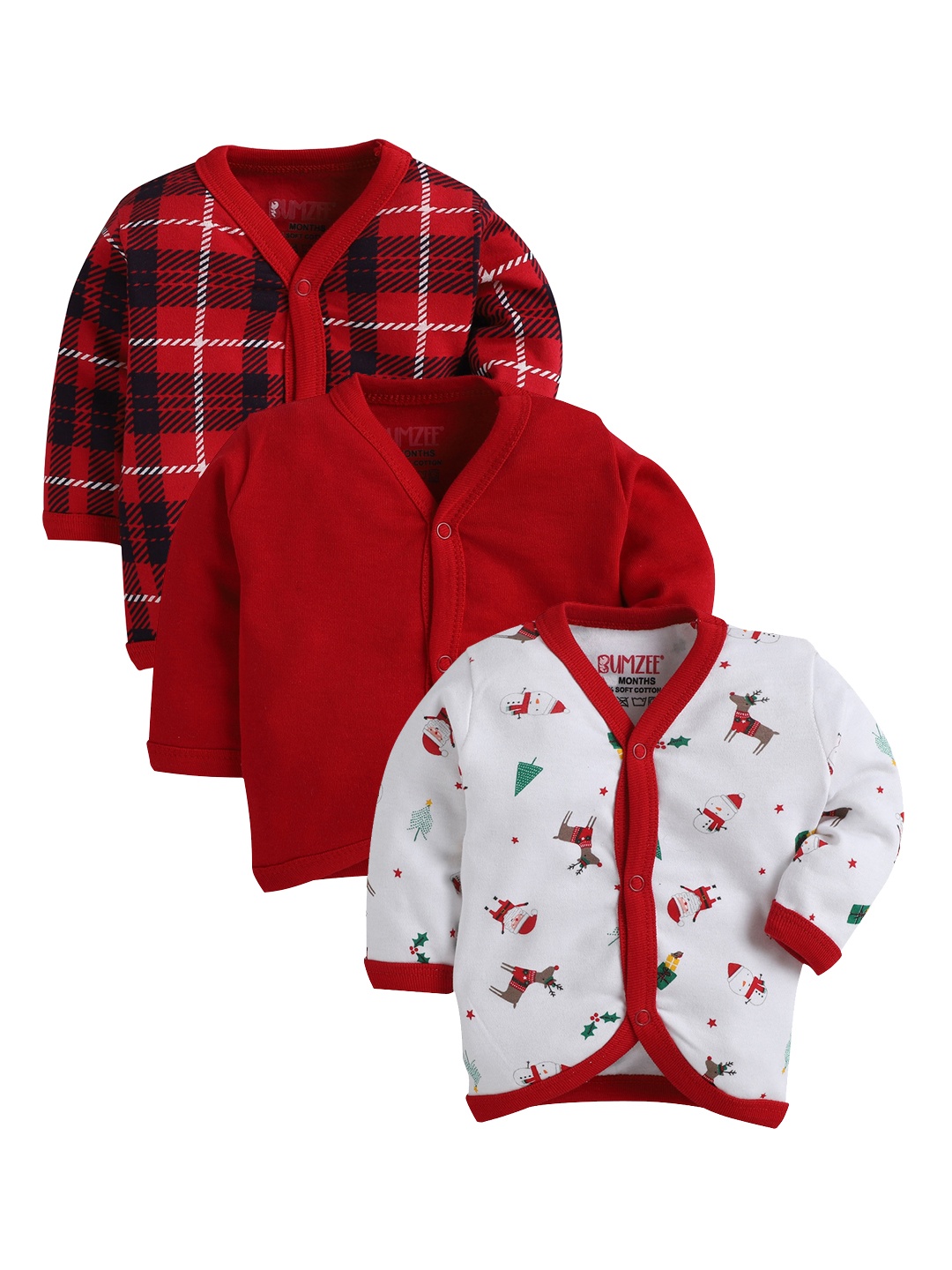 

BUMZEE Unisex Kids Red Checked V-Neck T-shirt