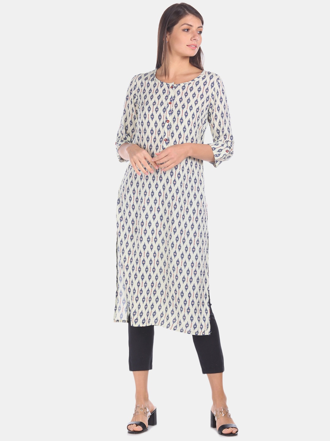 

Karigari Women Off-White Printed Straight Kurta