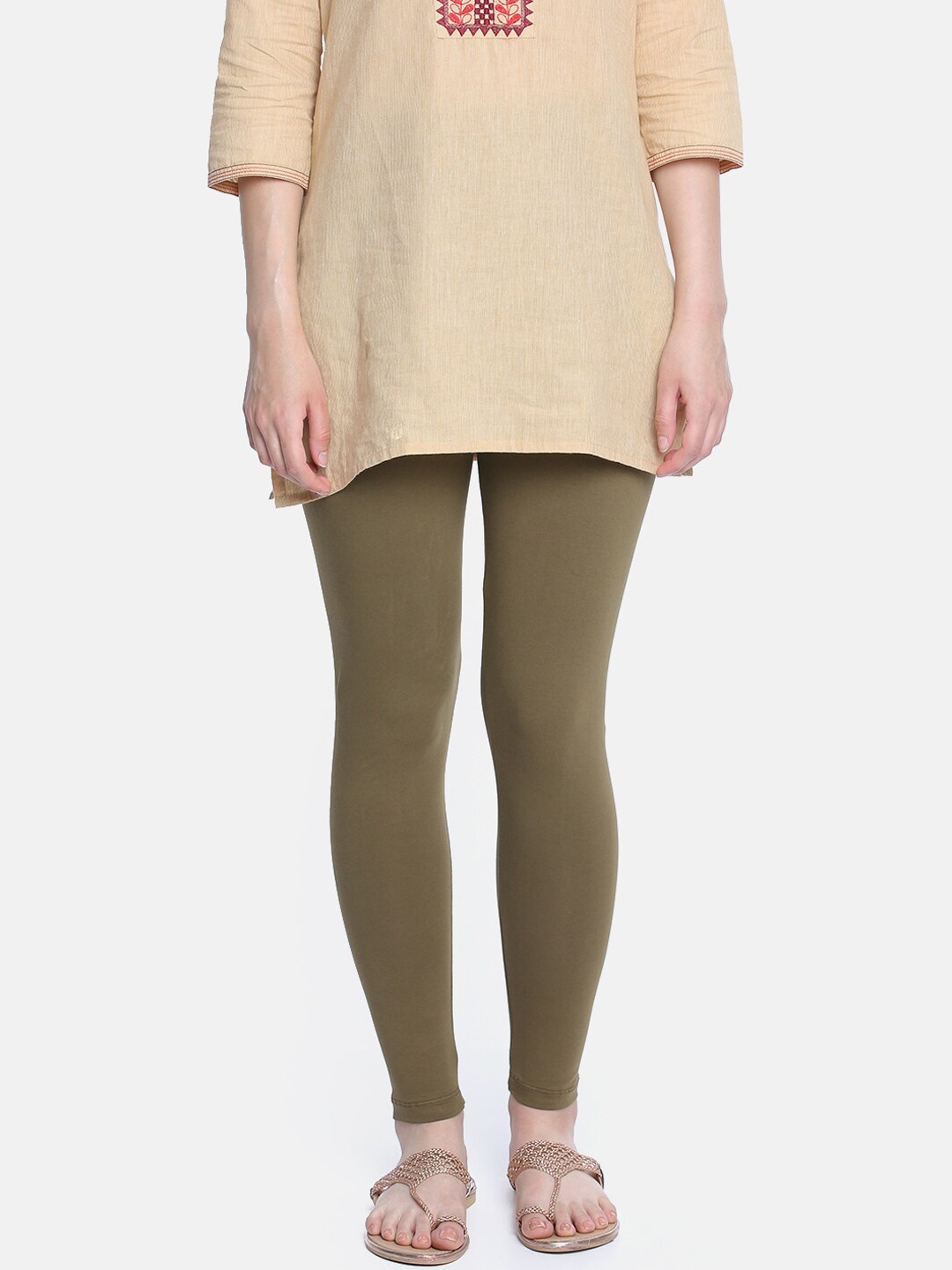 

Dollar Missy Women Olive Green Solid Ankle-Length Leggings