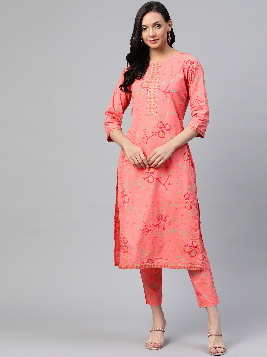 

ZIYAA Women Pink Printed Straight Kurta