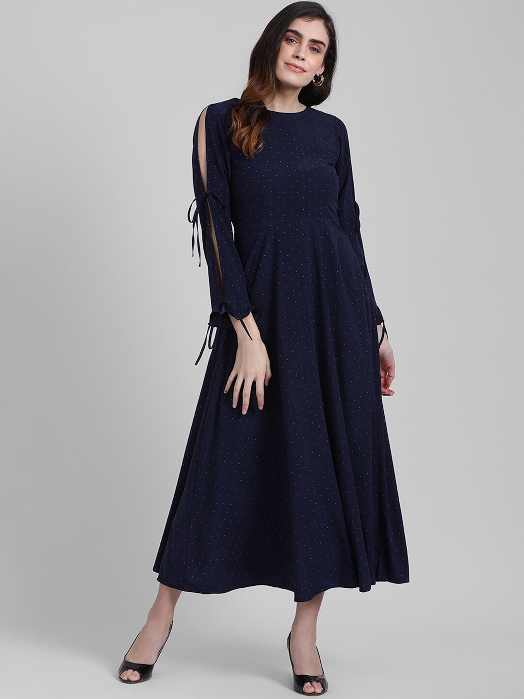 

Zink London Women Navy Blue Printed Fit and Flare Dress