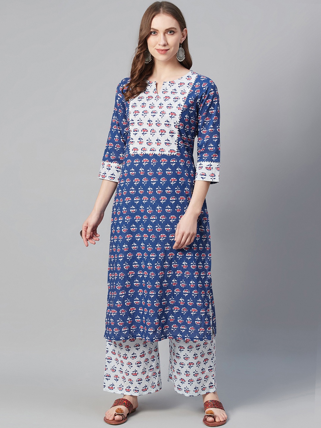 

ZIYAA Women Blue Printed Straight Kurta