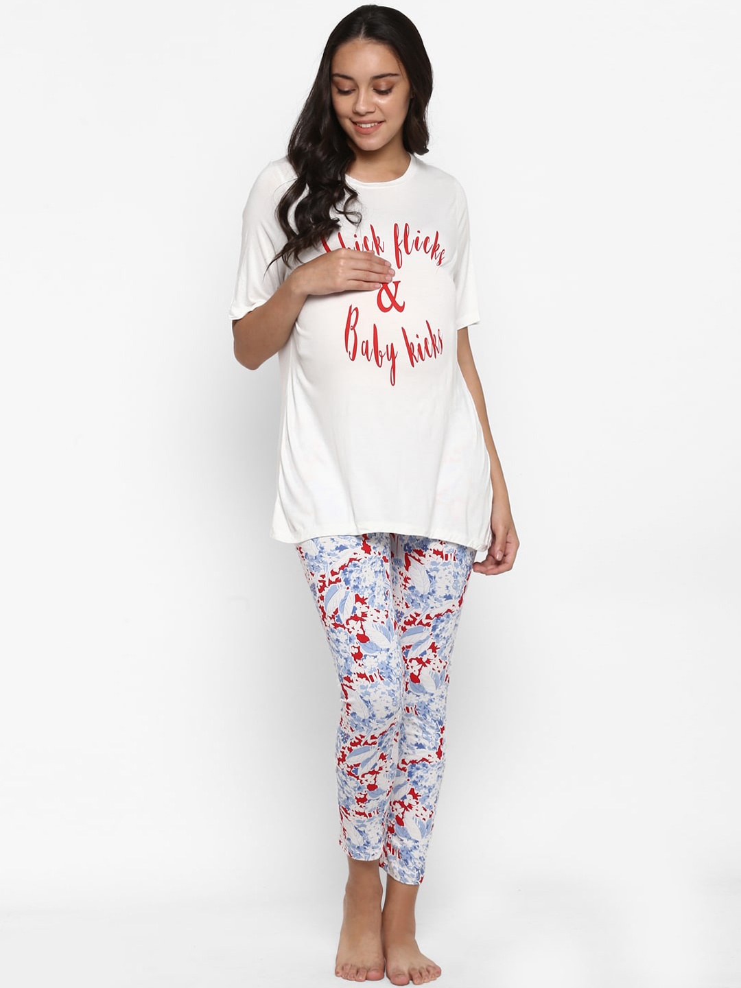 

Momsoon Maternity Women White & Red Printed Maternity Night Suit