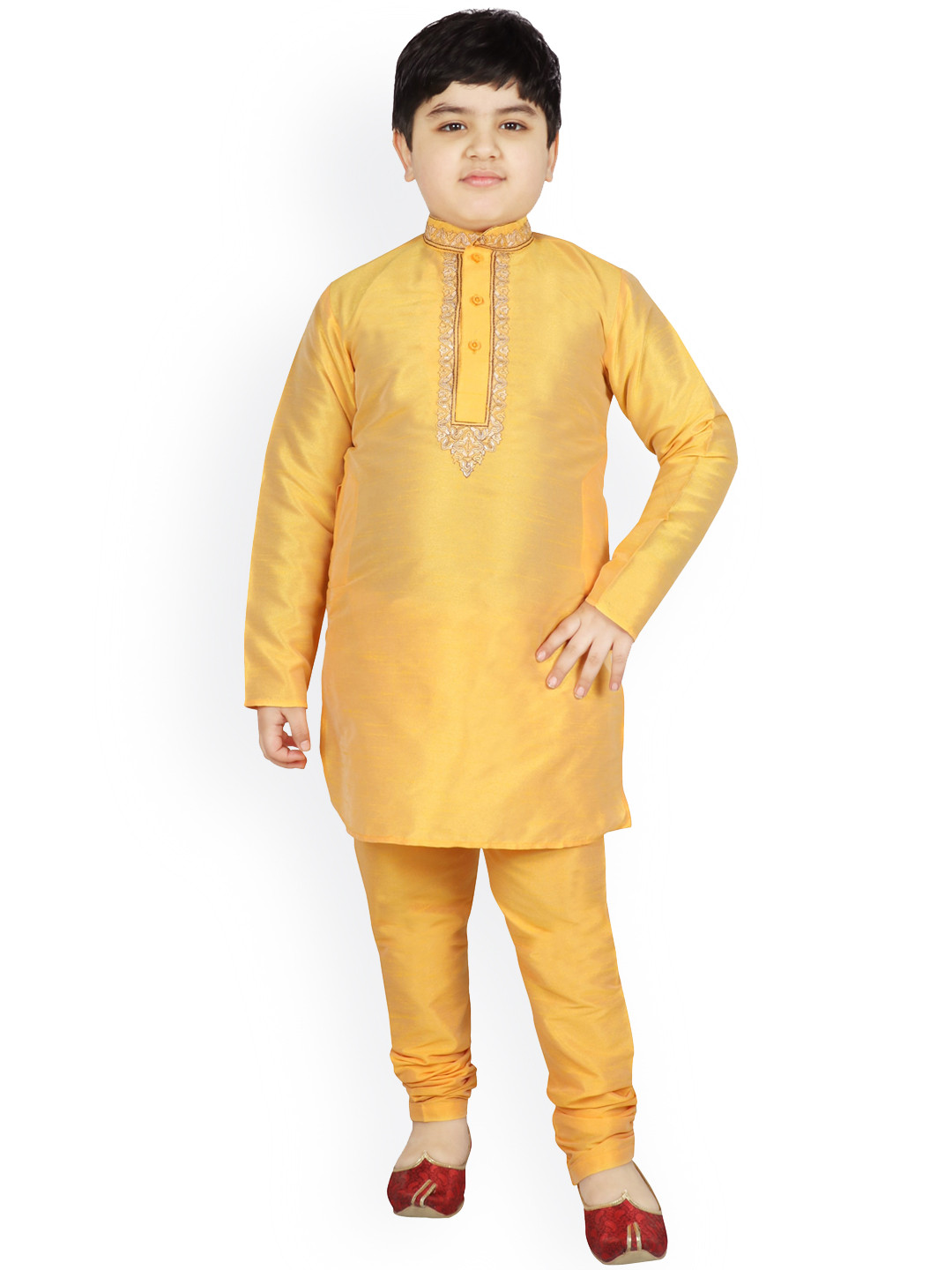 

SG YUVRAJ Boys Yellow Solid Kurta with Pyjamas