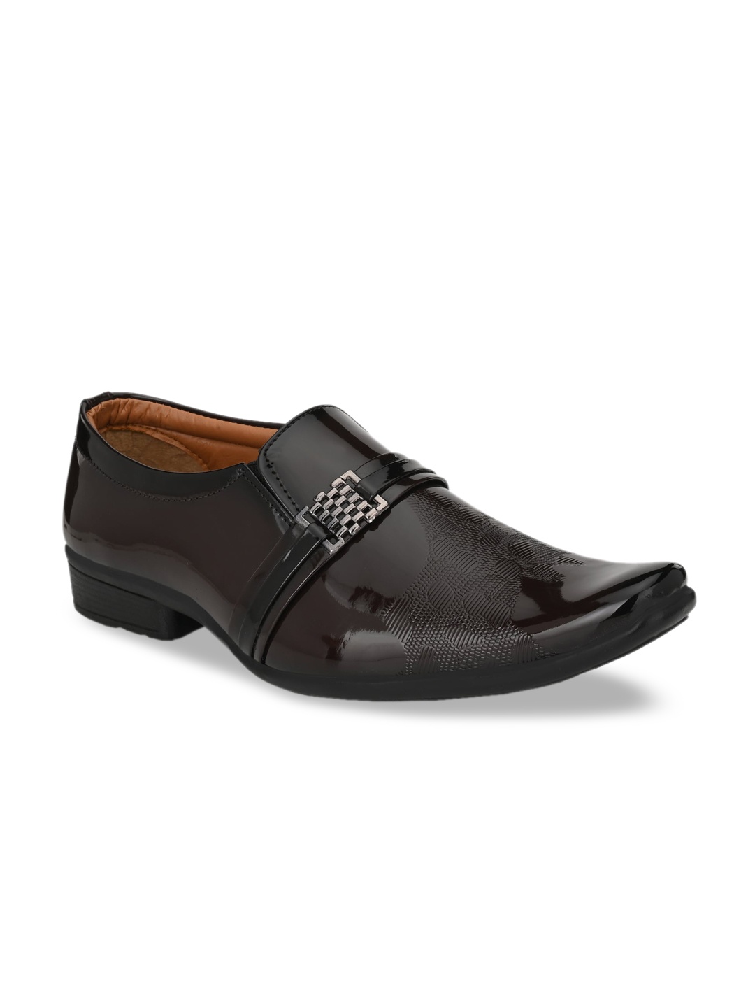 

Azzaro Black Men Brown Textured Slip-On Shoes