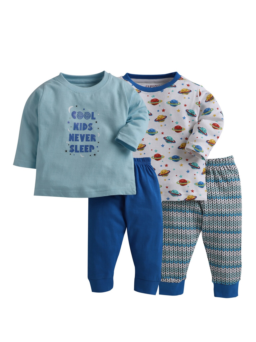 

BUMZEE Unisex Kids Pack Of 2 Blue & White Printed Clothing Set