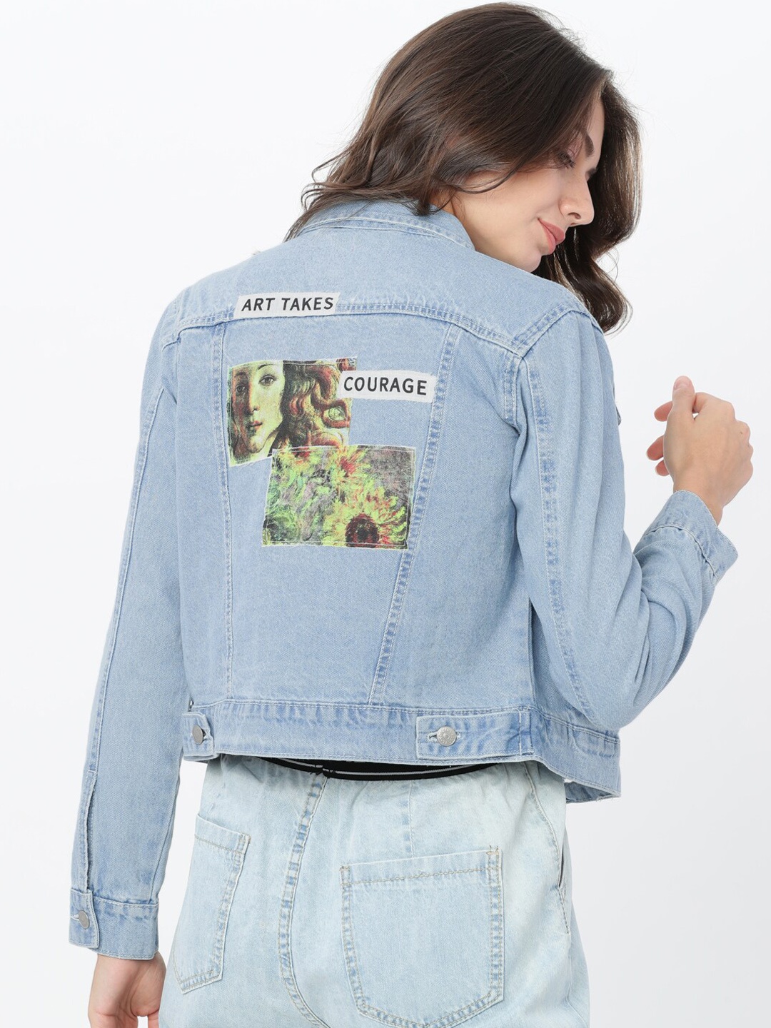 

Tokyo Talkies Women Blue Solid Denim Jacket