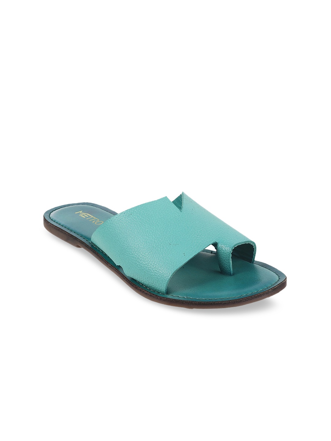 

Metro Women Green Solid Leather Open Toe Flats