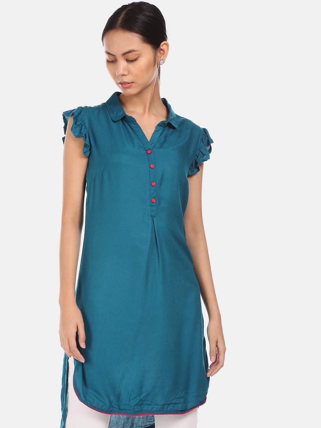 

Karigari Women Teal Solid Straight Kurta