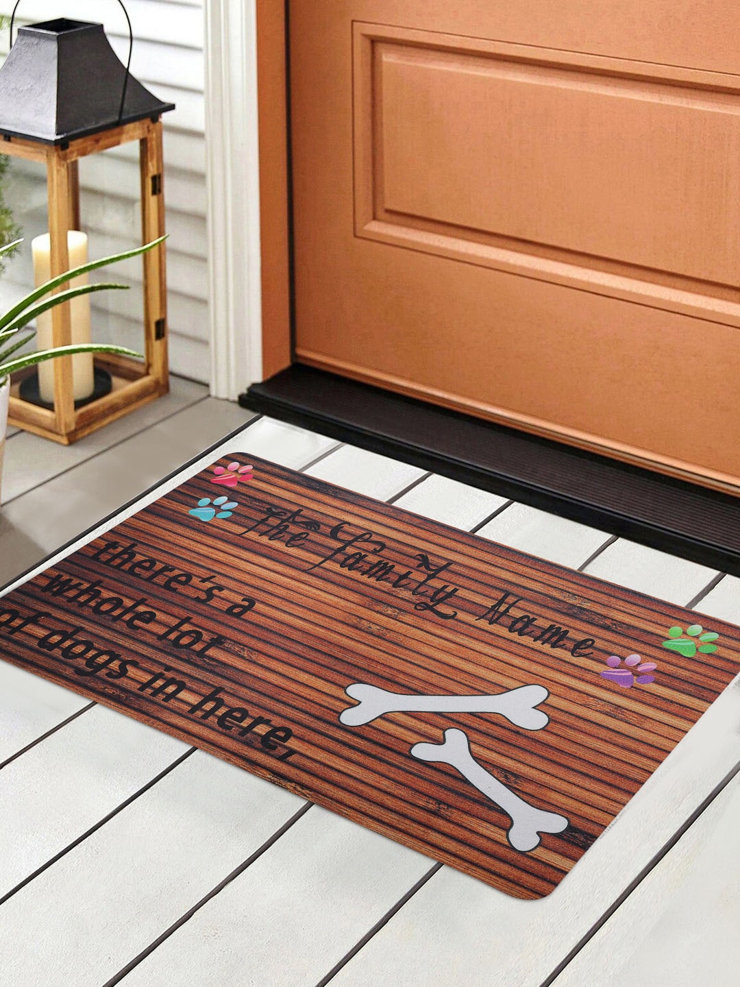 

HOSTA HOMES Brown & Black Printed Anti-Skid Doormat