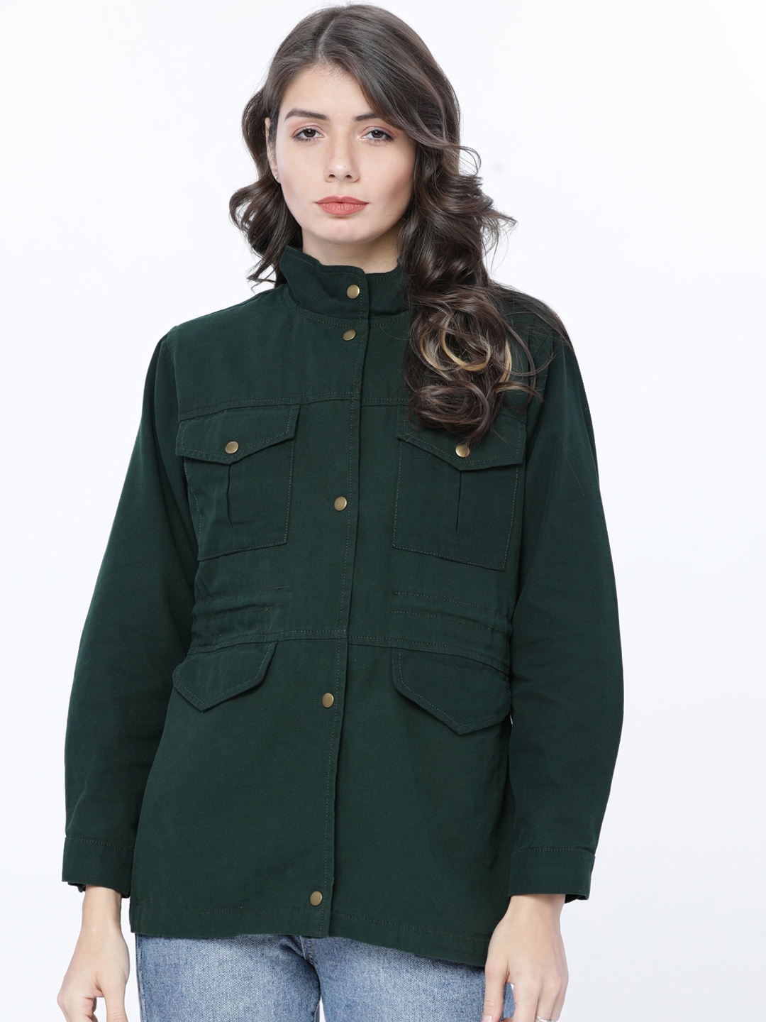 

Tokyo Talkies Women Green Solid Tailored Jacket