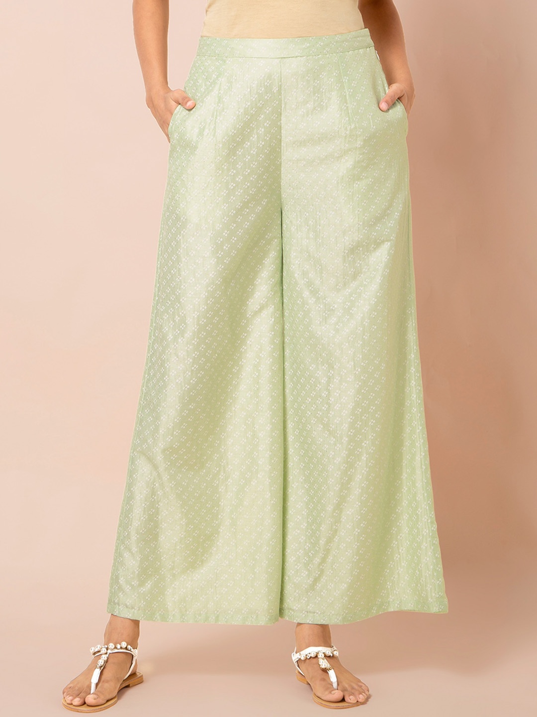 

INDYA Women Green Solid Wide Leg Palazzo