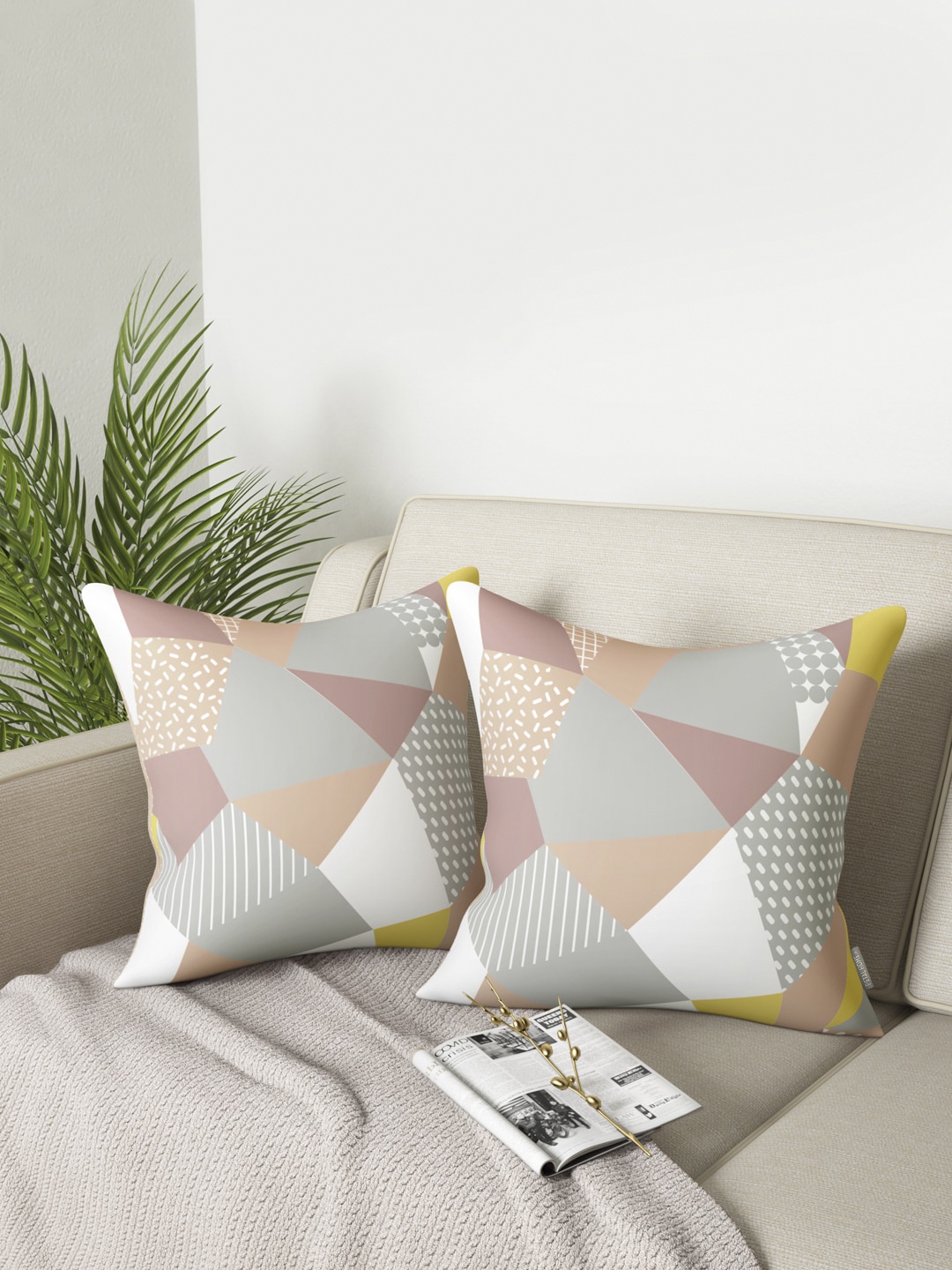 

PETAL HOME Set Of 2 Multicoloured Abstract Square Cushion Covers, Multi