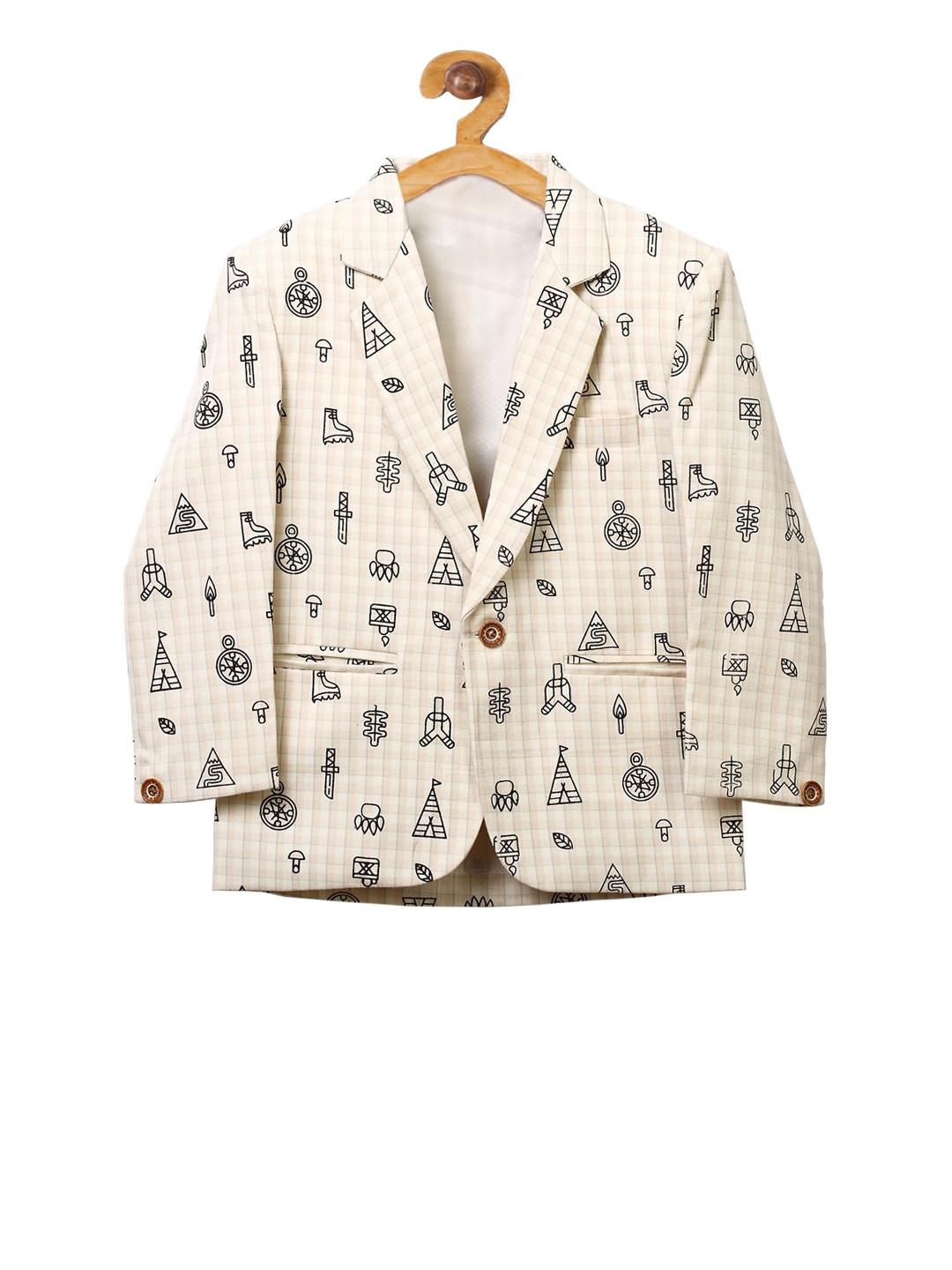 

RIKIDOOS Boys Off White & Printed Single Breasted Comfort Fit Casual Blazer