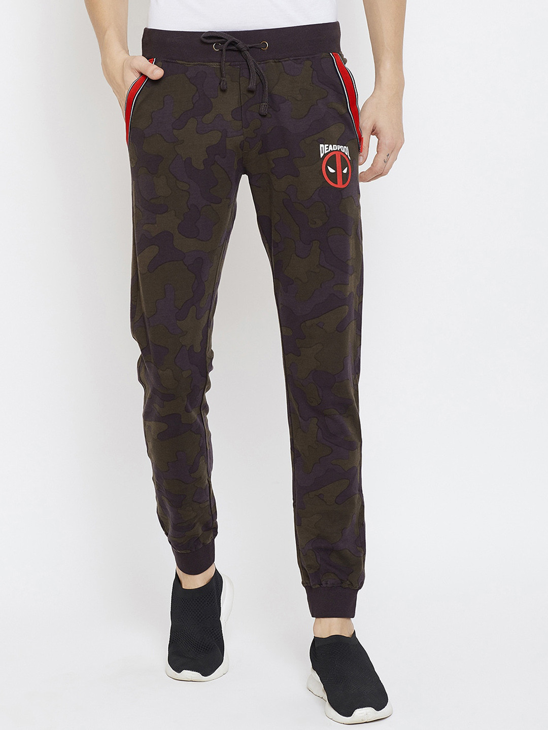 

Marvel Avengers Men Olive Green & Brown Camouflage Printed Straight-Fit Joggers