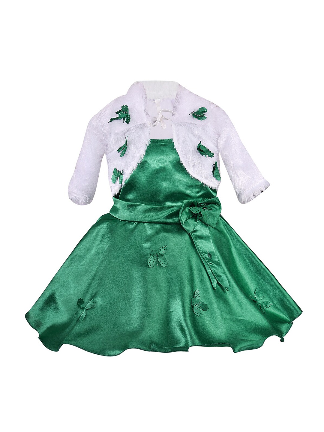 

Wish Karo Girls Green Self Design Fit and Flare Dress