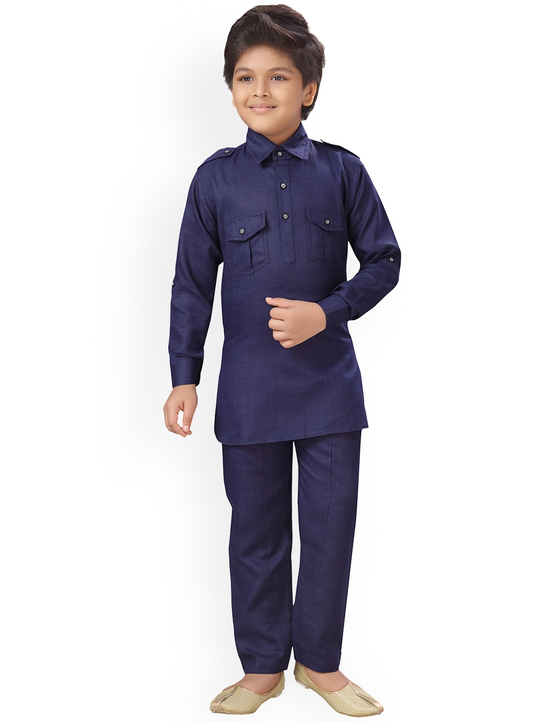 

ahhaaaa Boys Navy Blue Solid Kurta with Trousers