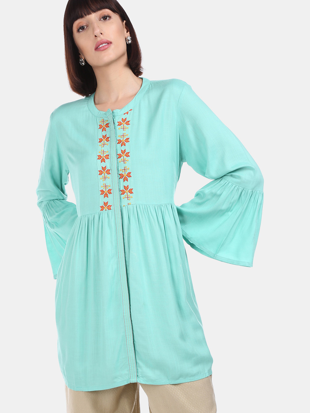 

Karigari Women Blue Embroidered Straight Kurta