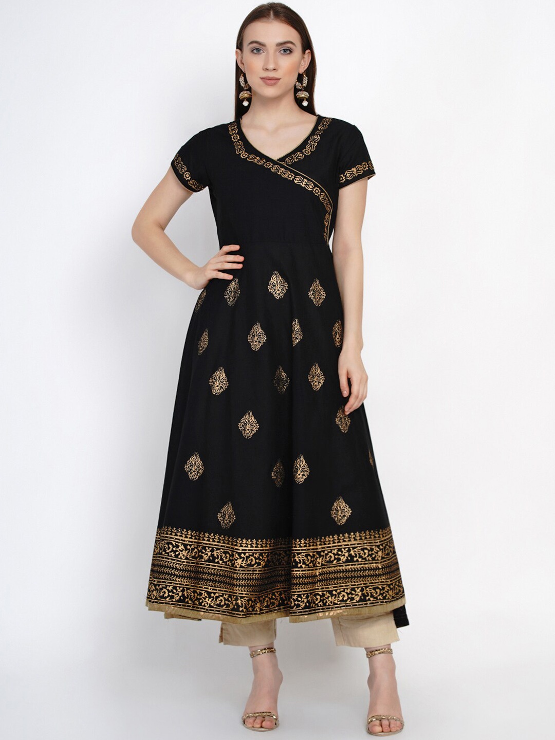 

Akshatani Women Black & Black Printed Anarkali Kurta